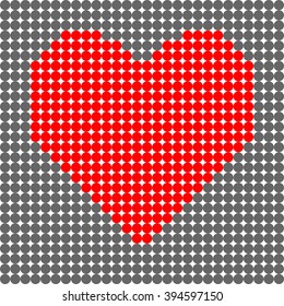 Black dots in the square and in the center a red heart from dots in square format