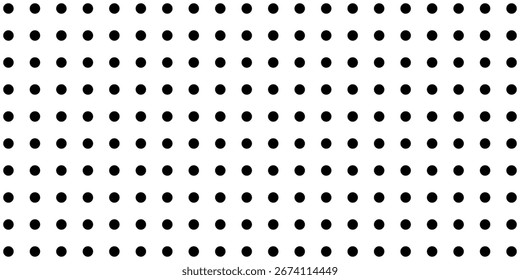 Puntos negros de diferentes tamaños esparcidos al azar sobre un fondo blanco creando un patrón de lunares en el fondo de superposición de arte pop cómico. Fondo de pantalla de efecto raster de semitono. moderno