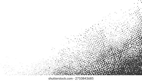 Black dots of varying sizes are scattered across a white background, denser on the right.