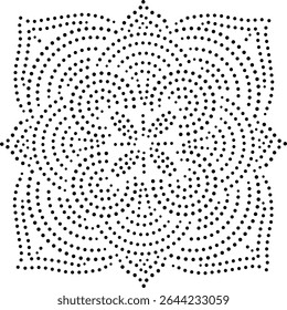 Elemento de design central preto pontilhado abstrato. Pode ser usado para criar padrões para bordados, tecido, almofada, tapete, cortina, papel de parede, envoltório de presente, cartão, tampa etc.