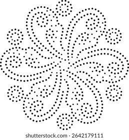 Black Dotted Abstract Central Floral Design Element. Can be used to create patterns for embroidery, fabric, cushion, carpet, curtain, wallpaper, card, cover etc.