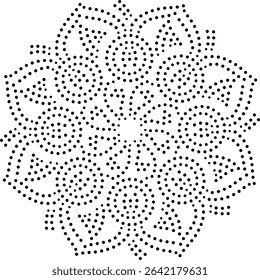 Black Dotted Abstract Central Floral Design Element. Can be used to create patterns for embroidery, fabric, cushion, carpet, curtain, wallpaper, card, cover etc.