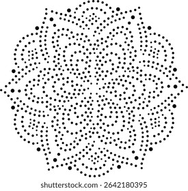 Black Dotted Abstract Central Floral Design Element. Can be used to create patterns for embroidery, fabric, cushion, carpet, curtain, wallpaper, card, cover etc.