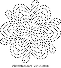 Black Dotted Abstract Central Floral Design Element. Can be used to create patterns for embroidery, fabric, cushion, carpet, curtain, wallpaper, card, cover etc.