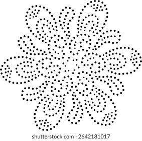 Black Dotted Abstract Central Floral Design Element. Can be used to create patterns for embroidery, fabric, cushion, carpet, curtain, wallpaper, card, cover,children's room etc.