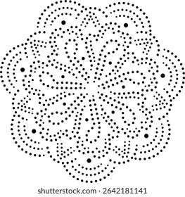 Black Dotted Abstract Central Floral Design Element. Can be used to create patterns for embroidery, fabric, cushion, carpet, curtain, wallpaper, card, cover etc.