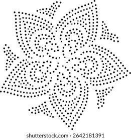 Black Dotted Abstract Central Floral Design Element. Can be used to create patterns for embroidery, fabric, cushion, carpet, curtain, wallpaper, card, cover etc.