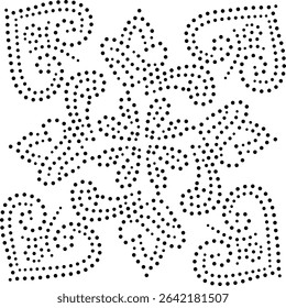 Black Dotted Abstract Central Floral Design Element. Can be used to create patterns for embroidery, fabric, cushion, carpet, curtain, wallpaper, card, cover etc.