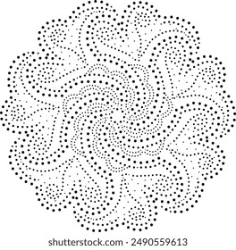 Elemento de diseño central floral Abstractas punteado negro.  Se puede utilizar para crear patrones para cojines, tela, Fondo de pantalla, envolturas de regalo o se puede utilizar como elemento decorativo para tarjetas, saludos, etc.
