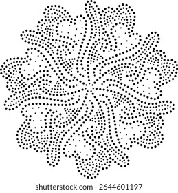 Black Dotted Abstract Floral Central Design Element. Can be used to create patterns for embroidery, fabric, cushion, carpet, curtain, wallpaper, gift wrap, card, covers etc.
