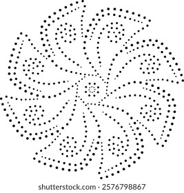 Black Dotted Abstract Floral Design Element. Can be used to create patterns for fabric, curtain, cushion, wallpaper, gift wrap, carpet, embroidery, card, cover etc or as a central element.