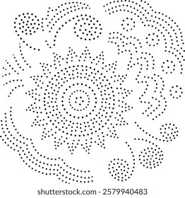 Black Dotted Abstract Floral Design. Can be used to create patterns for fabric, curtain, cushion, wallpaper, gift wrap, carpet, embroidery, card, cover or as a central design element.