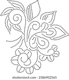 Black Dotted Asymmetric triangular Floral Design. Can be used as decorative element or as cushion, embroidery design or to create repetitive patterns for fabric, wallpaper, gift wrap, curtains, carpet