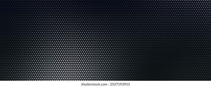 A black dotted background with a gradient texture. The background features black dots fading into a lighter shade, creating depth. Minimal halftone dotted texture vector background