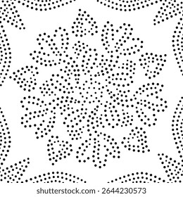 Padrão De Design Floral Preto Pontilhado Borderado Abstrato. Pode ser usado para bordados, tecido, almofada, tapete, cortina, papel de parede, cartão, tampa etc.