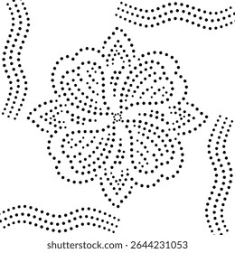 Black Dotted Bordered Abstract Floral Design Pattern. Can be used for embroidery, fabric, cushion, carpet, curtain, wallpaper, card, cover etc.