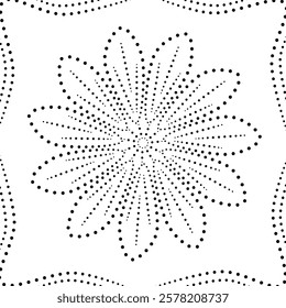 Black Dotted Bordered Abstract FloralDesign. Can be used to create patterns for fabric, curtain, cushion, wallpaper, gift wrap, carpet, embroidery, card, cover etc. or as individual decorative element