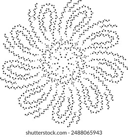 Black Dotted Central Floral Design Element. Can be used for fabric patterns creation, cushion patterns, decorations etc.