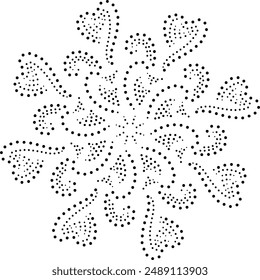 Elemento floral central punteado negro. Se puede utilizar para cojines, fundas de cojín, como patrones de tela y para crear patrones repetitivos, para la decoración, etc.