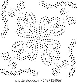 Black Dotted Central Floral Element with Decorative Borders. Can be used for cushions, cushion covers, as fabric patterns and to create repetitive patterns, for decoration etc.