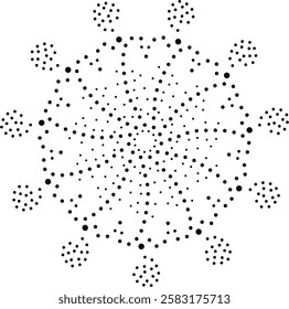 Black Dotted Circular Central Design Element. Can be used as a pattern for fabric, embroidery, cushion, carpet, curtain, wallpaper, card, cover or as an individual decorative element.