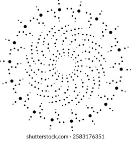 Black Dotted Circular Central Design Element. Can be used as a pattern for fabric, embroidery, cushion, carpet, curtain, wallpaper, card, cover or as an individual decorative element.