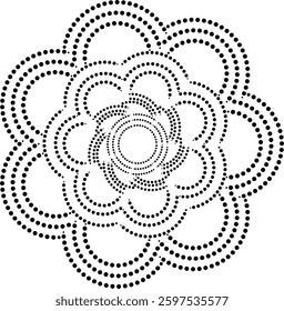 Black Dotted Circular Dynamic Mandala Design Vibrant Geometric Floral Mandala with Rotating Center, Cushion Embroidery design or to create repetitive pattern for fabric, wallpaper, curtain, carpet etc