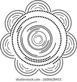Black Dotted Circular Dynamic Mandala Design Vibrant 3D Geometric Floral Mandala with illusion of Rotating Center, Cushion Embroidery design, Repetitive Patterns for fabric, wallpaper, curtain, carpet