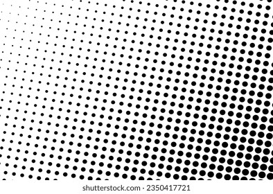 Black dotted circular halftone background isolated on white background. Vector illustration of round halftone dots of different sizes. Pop art pattern.