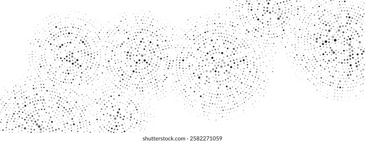 Black dotted concentric circle pattern. Radial halftone abstract drop wallpaper. Rippled sound wave ring background. Circular particle texture for flyer, poster, presentation. Vector backdrop