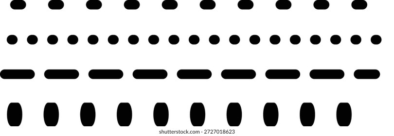 Padrões de linha horizontal pontilhados e tracejados pretos para design gráfico