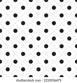 Black Dotted In Diagonal Grid Seamless Pattern