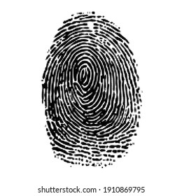 Black dotted finger print isolated on white background. Identification with circle halftone pattern