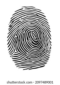 Black dotted finger print isolated on white background. Identification with circle halftone pattern.