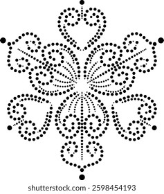 Black Dotted Floral Mandala Pattern with Concentric Dots, Curves and Geometric Shapes can be used as a Cushion and embroidery element Repetitive patterns for fabric curtain carpet wallpaper gift wrap 