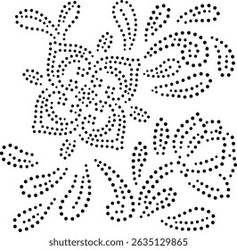 Flor Pontilhada Preta E Deixa O Padrão De Design. Pode ser usado para bordados, tecido, almofada, tapete, cartão, capa ou para criar padrões de design para papel de parede, envoltório de presente, cortinas, quarto de bebê etc.