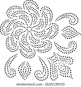 Black Dotted Flower And Leaves Design Pattern. Can be used for embroidery, fabric, cushion, carpet, card, cover or to create design patterns for wallpaper, gift wrap, curtains etc.