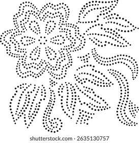 Flor Pontilhada Preta E Deixa O Padrão De Design. Pode ser usado para bordados, tecido, almofada, tapete, cartão, capa ou para criar padrões de design para papel de parede, envoltório de presente, cortinas etc.