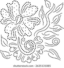 Black Dotted Flower And Leaves Design Pattern. Can be used for embroidery, fabric, cushion, carpet, card, cover or to create design patterns for wallpaper, gift wrap, curtains etc.