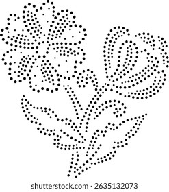 Flor Pontilhada Preta E Deixa O Padrão De Design. Pode ser usado para bordados, tecido, almofada, tapete, cartão, capa ou para criar padrões de design para papel de parede, envoltório de presente, cortinas etc.