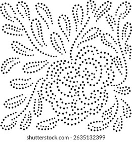 Black Dotted Flower And Leaves Design Pattern. Can be used for embroidery, fabric, cushion, carpet, card, cover or to create design patterns for wallpaper, gift wrap, curtains etc.