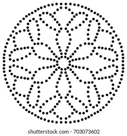 Black dotted flower mandala. Decorative element. Ornamental round doodle isolated on white background. Geometric circle element. Vector illustration.