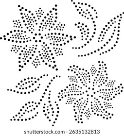 Flores Pontilhadas Pretas E Deixa Padrão De Design. Pode ser usado para bordados, tecido, almofada, tapete, cartão, capa ou para criar padrões de design para papel de parede, envoltório de presente, cortinas etc.