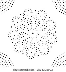 Black Dotted Framed Abstract Floral Design Pattern. Can be used for cushion, embroidery, carpet, card, cover or to create repetitive patterns for fabric, curtain, wallpaper, background etc. 