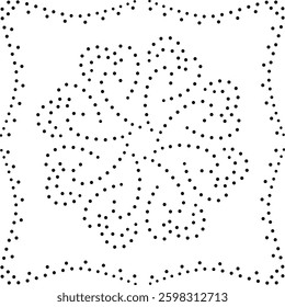 Black Dotted Framed Abstract Floral Design Pattern. Can be used for cushion, embroidery, carpet, card, cover or to create repetitive patterns for fabric, curtain, wallpaper, background etc. 