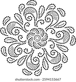 Black Dotted Geometric Floral Design pattern with Swirls and Twists can be used as a decorative element cushion embroidery pattern or to create repetitive patterns for fabric carpet, curtain wallpaper