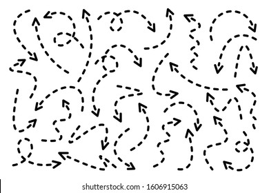 Black Dotted Hand Drawn Arrows Set on White Background. Arrow, Cursor Icon. Vector Pointers Collection. Back, Next Web Page Sign.