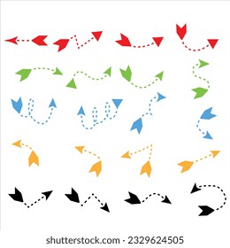 Black Dotted Hand Drawn Arrows Set on White Background. Arrow, Cursor Icon. Vector Pointers Collection. Back, Next Web Page Sign.