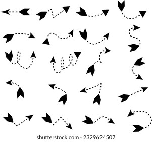 Black Dotted Hand Drawn Arrows Set on White Background. Arrow, Cursor Icon. Vector Pointers Collection. Back, Next Web Page Sign.
