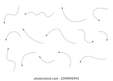 Black dotted hand drawn arrows. Arrow cursor icon. Vector pointers collection. Stock vector illustration isolated on white background.